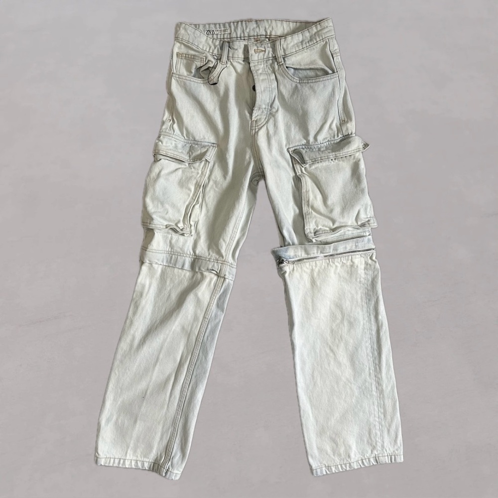 ZARA 2-Way Cargo Pants Zip-Off Utility Streetwear Unisex Size 30 Off-White Look